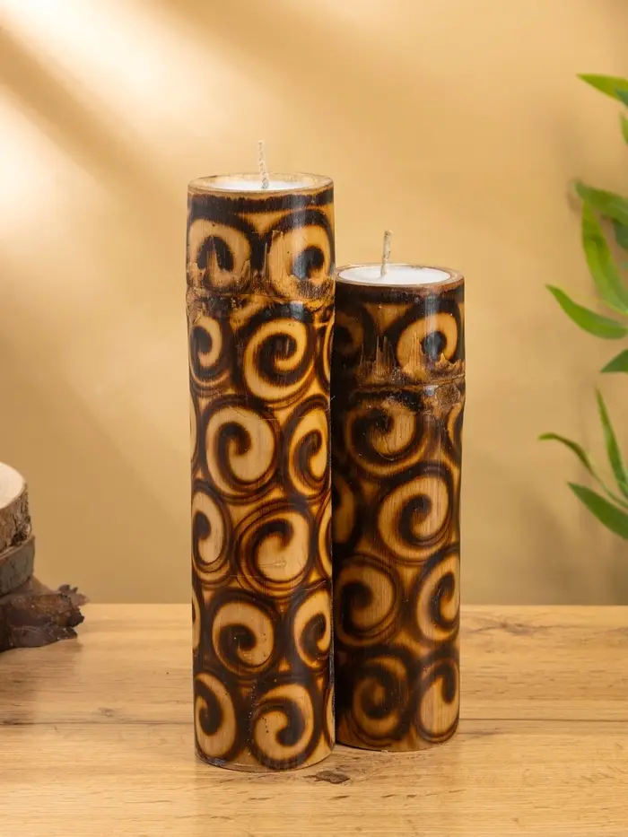 Свеча в бамбуке тройная, 14&times;13&times;30 см, 100 мл, коричневая