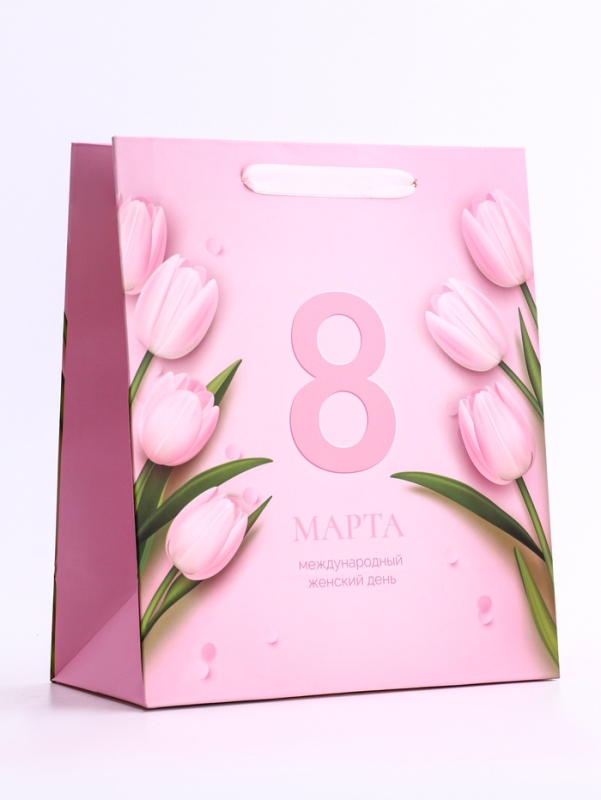 Пакет подарочный вертикальный &laquo;8 Марта&raquo;,   ML 23 &times; 27 &times; 11.5 см