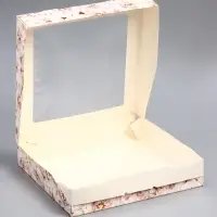 Коробка складная с окном &laquo;Пионы&raquo;, 20&times;20&times;4 см
