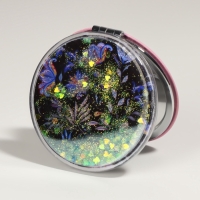 Зеркало складное &laquo;Цветы&raquo;, d = 7,2 см, с увеличением, цвет чёрный/фиолетовый