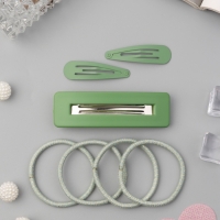 Набор для волос "Элери" (4 резинки 6,5см, автомат 8см, 2 невидимки 4,5см) зелёный