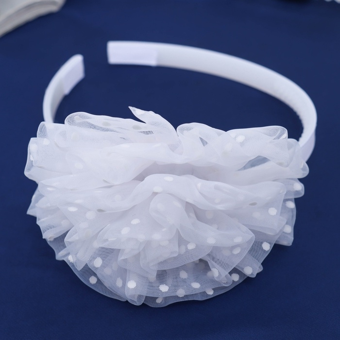 Ободок для волос "Школьница" облачко горох, d 10 см, белый