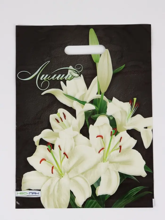 Пакет "Лилии, полиэтиленовый с вырубной ручкой 30х40 см, 60 мкм