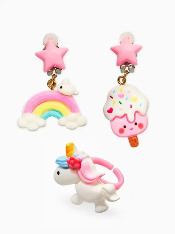 Набор детских украшений "Выбражулька" единорог, сладости, 3 предмета: клипсы, кольцо, бусы   1093720