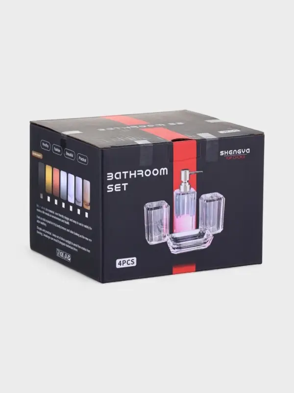 Набор для ванной "Кристалл" 4 предмета (дозатор, 2 стакана, мыльница)