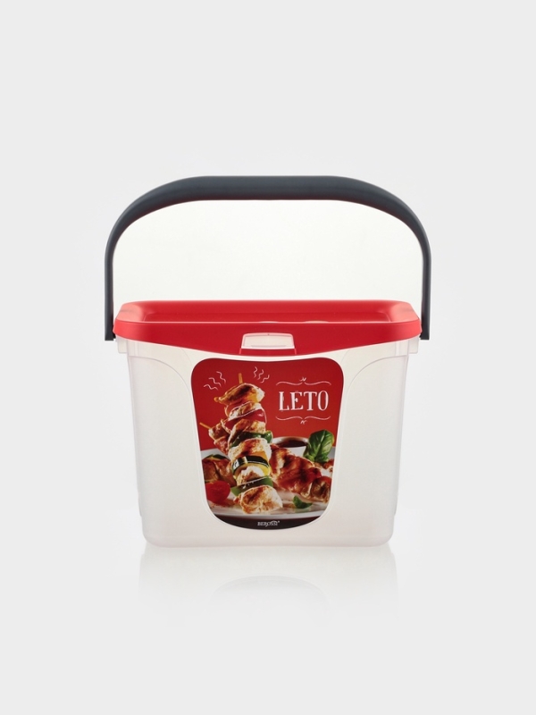 Контейнер для шашлыка c ручкой &laquo;Leto&raquo;, 6 л, пластик, прозрачный, крышка красная