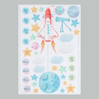 Наклейка интерьерная цветная ростомер "Запуск ракеты" 50х70 см