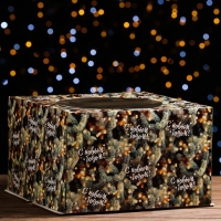 Новый год. Коробка для торта новогодняя с окном &laquo;Ветки ели&raquo;, 30 х 30 х 19 см