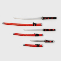 Сув. изделие катаны 3в1 на подставке, ножны дерево, дракон красные 54/81/100 см