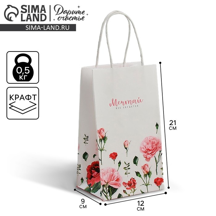 Пакет подарочный крафт, упаковка, &laquo;Мечтай!&raquo;, 12 х 21 х 9 см