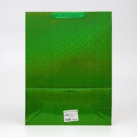 Пакет подарочный, фольгированный, упаковка, с окном "Сердце", "Зеленый", L 40 х 30 х 13 см