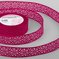 Лента декоративная, репсовая, ажурная, 25 мм &times; 9,1 &plusmn; 0,5 м, цвет малиновый