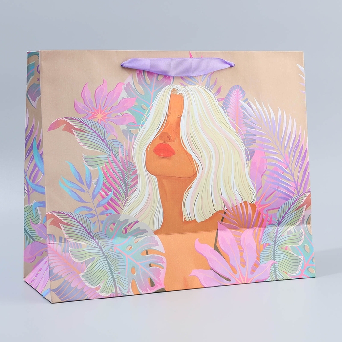 Пакет подарочный крафтовый с пластиковым окном, упаковка, &laquo;Нежность&raquo;, 31 х 26 х 11 см