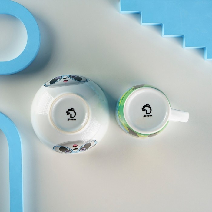 Набор детской посуды из керамики Доляна &laquo;Панда&raquo;, 2 предмета: кружка 230 мл, миска 400 мл, цвет белый