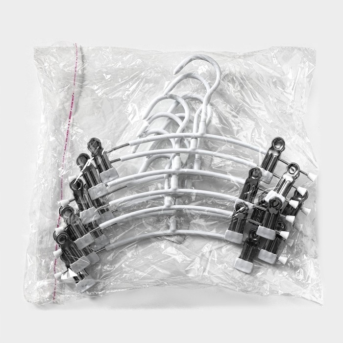 Вешалки для брюк и юбок с зажимами, 29&times;16 см, металл ПВХ покрытие, набор 10 шт, цвет белый