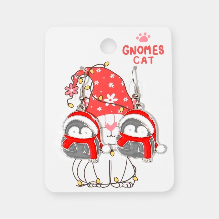 Новый год! Серьги &laquo;Новогодние&raquo; пингвин в колпаке, цветные в серебре