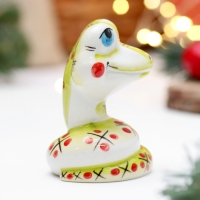 Новый год. Сувенир символ года "Змей Улыбка зеленый", 7 см, фарфор