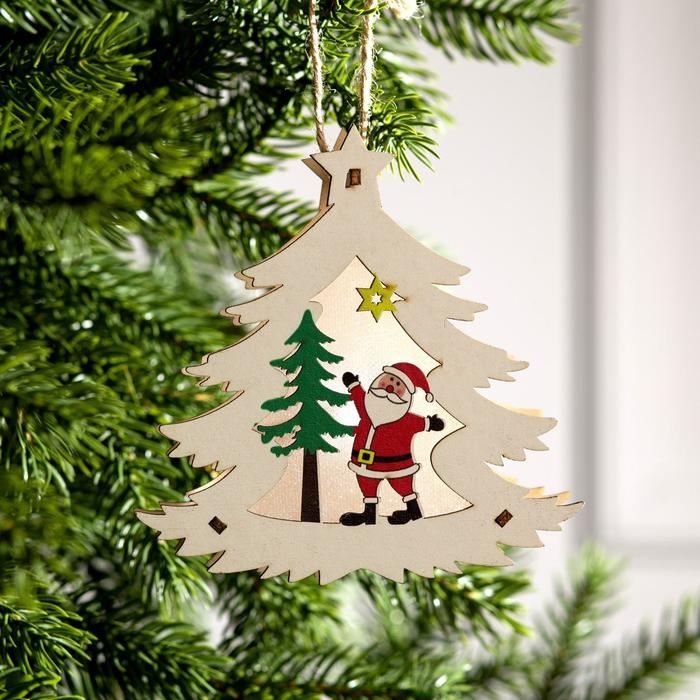 Ёлочная игрушка &laquo;Ёлочка с Дедом Морозом&raquo;, от батареек, свечение тёплое белое