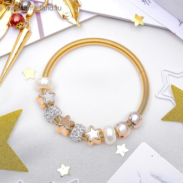 Браслет жемчуг &laquo;Марджери&raquo; звёзды, цвет белый в золоте, d=6,5 см