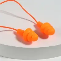 Беруши на шнурке, 3&times;1.5 см, в футляре, фасовка 10 шт., силиконовые, оранжевые