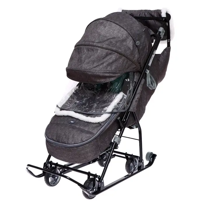 Санки - коляска &laquo;Наши детки 6&raquo;, чехол для ног, муфта, сумка, принт с ламой, серый