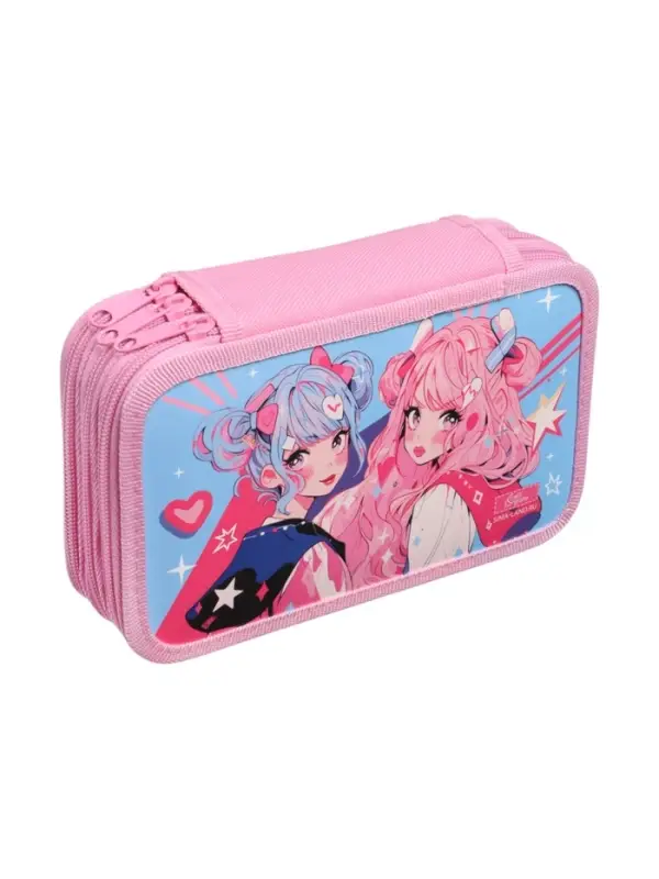 Пенал 3 секции, 125 х 205 х 55 мм, Calligrata 30П26/3 "Аниме подружки", ламинированный картон