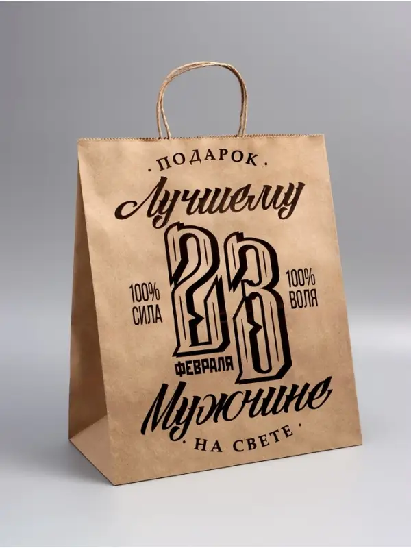 Пакет подарочный бумажный, &laquo;23 Февраля&raquo;, 24&times;14&times;28 см