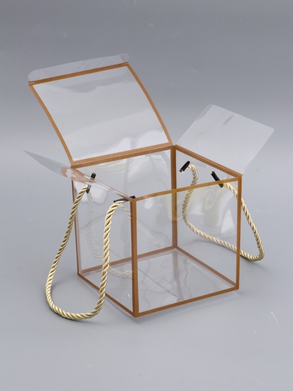 Коробка из PET с ручками, золотая, 12 х 12 х 12 см