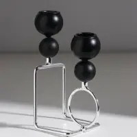 Подсвечник металл,дерево на 2 свечи"Шары.Абстракция"d=2,2 см чёрный и хром11,5х7х16,2 см