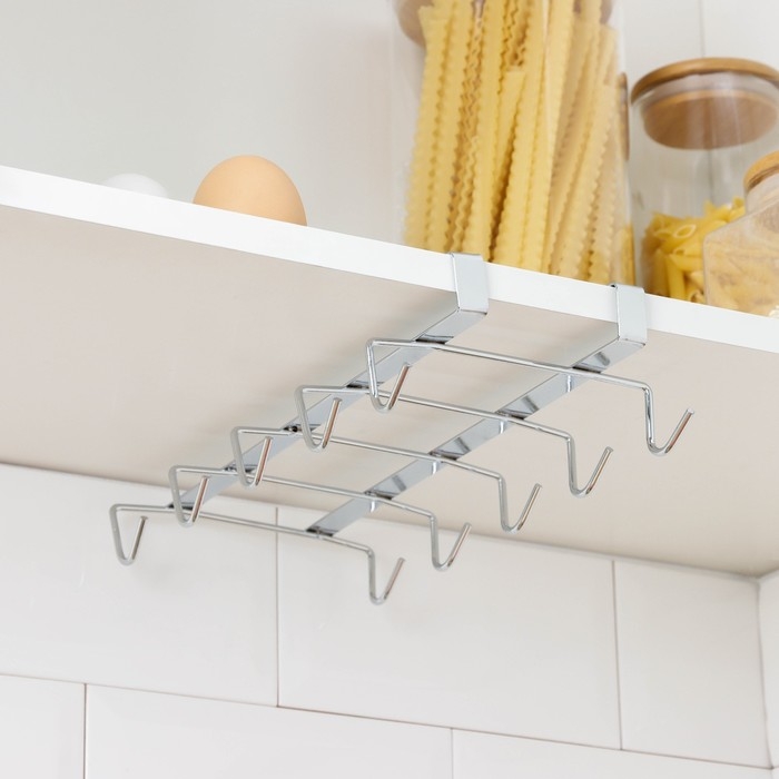 Держатель для кружек подвесной на 10 предметов Доляна, 27,5&times;14&times;6,5 см, цвет серебристый