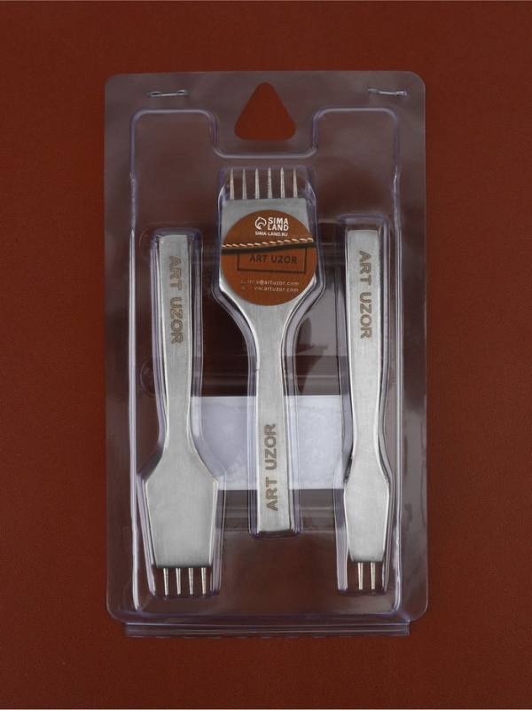 Набор строчных игольчатых пробойников для кожи (3шт цена за наб) шаг 4мм серебряный АУ