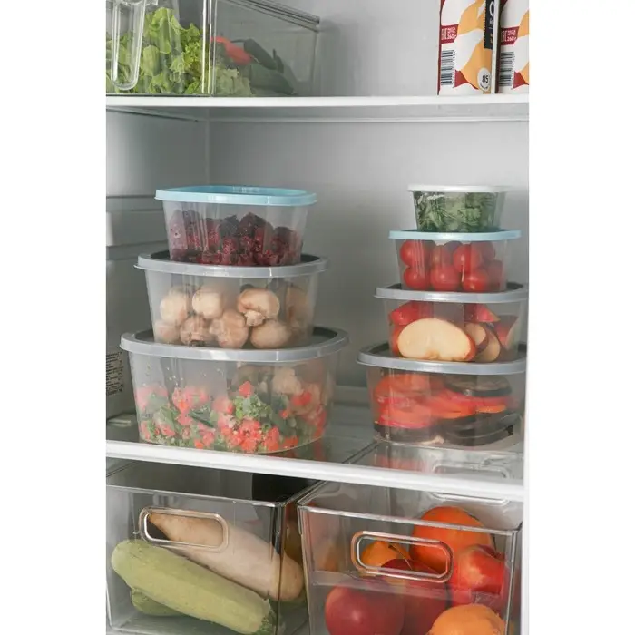 Контейнер пищевой, 900 мл, 14.9&times;14.9&times;7.4 см, квадрат, прозрачный, крышка голубая