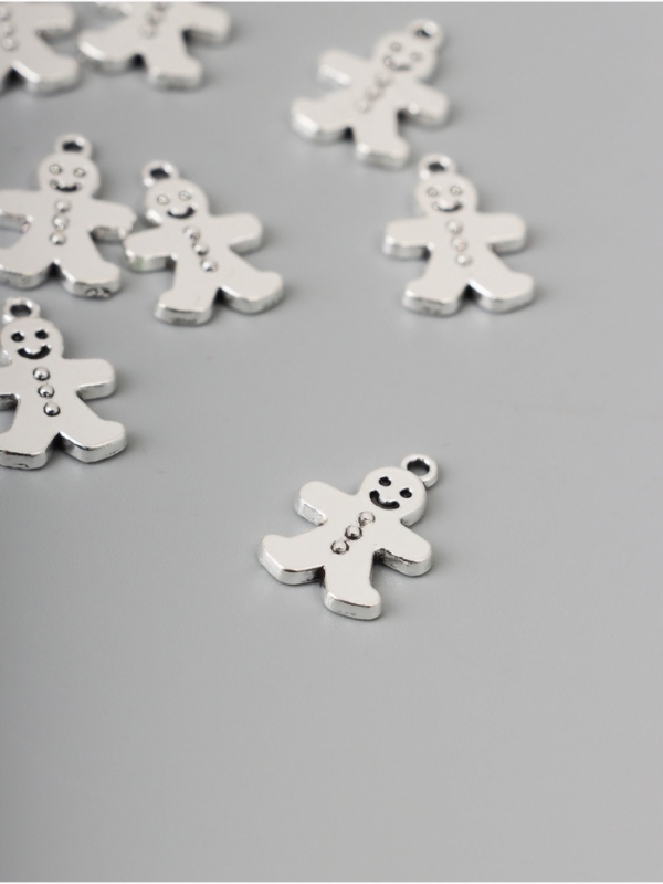 Декор для творчества металл "Имбирный пряник" серебро набор 10 шт 1,9х1,1х0,2 см