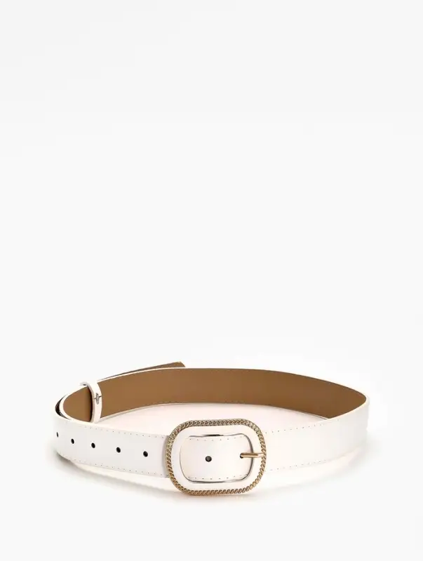 Ремень жен 05-01-07-01, Июнь2507, 3*0,3*110 см, без винта, пряж золото+пласт, 1 прокол, бел   109031