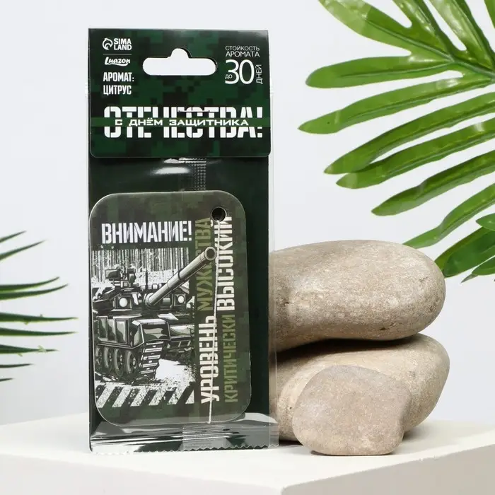 Ароматизатор в автомобиль на 23 Февраля &laquo;Внимание! Уровень мужества&raquo;, аромат: цитрус