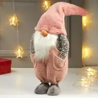 Кукла интерьерная "Дедушка в розовом колпаке и комбинезоне" 57х16х22 см