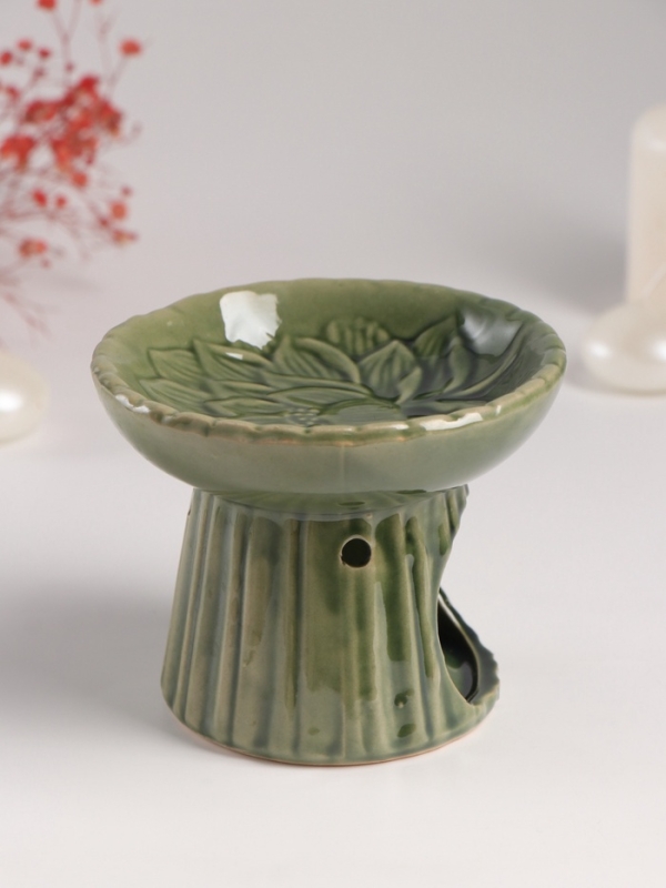 Аромалампа керамика "Лотос" тёмно-зеленая 11,4х11,4х9 см