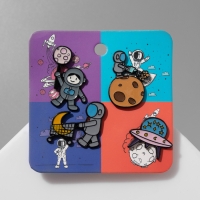 Набор значков (4шт) &laquo;Космос&raquo;, цветные в чёрном металле