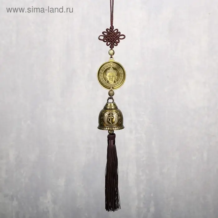 Колокольчик металл "Монета с буддой" 1 колокол d=4,8 см 39х5,3х4,8 см