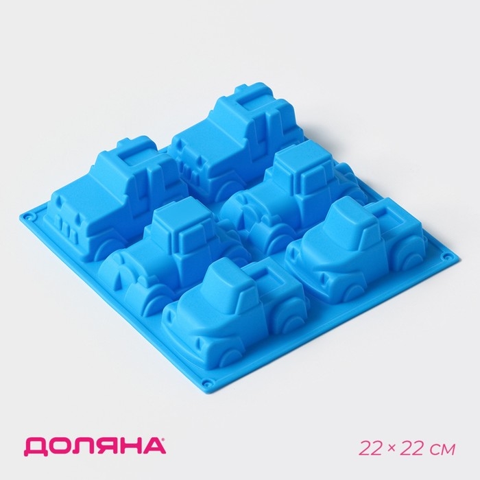 Форма для выпечки Доляна &laquo;Грузовик&raquo;, силикон, 22&times;22 см, 6 ячеек (9,8&times;4,9 см), цвет МИКС