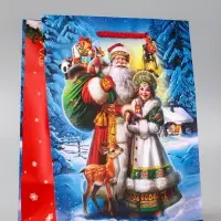 Пакет подарочный новогодний ламинированный, &laquo;Дед Мороз с подарками&raquo; , 18&times;10&times;22.3 см
