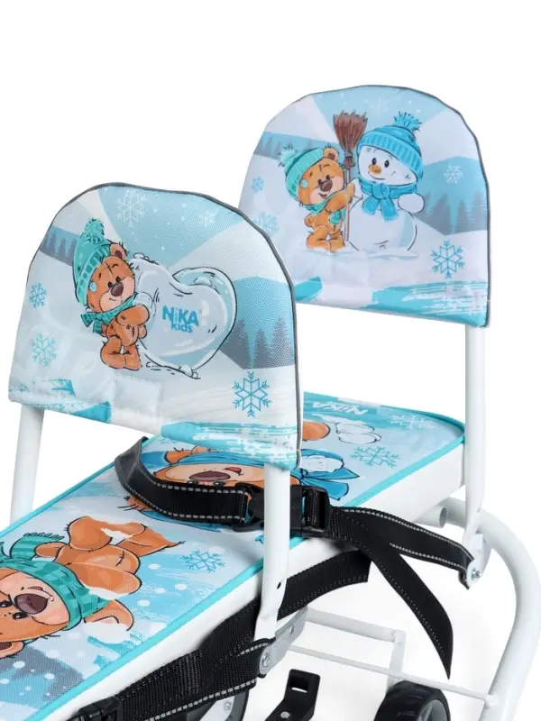 Снегокат &laquo;Тимка спорт 6Д&raquo; с забавными медвежатами, с двумя спинками, с родительской ручкой, бирюзовый, ТС6Д/ЗМ Nika