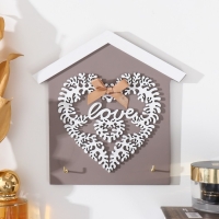 Крючки настенные декоративные &laquo;Сердце из листьев. Дом&raquo;, дерево, 16.5&times;0.8&times;16.8 см