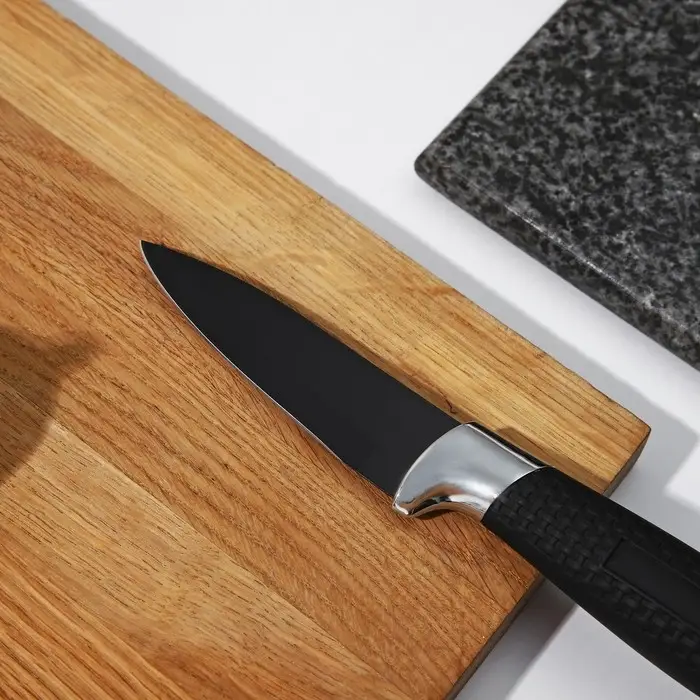 Нож кухонный с антиналипающим покрытием Доляна &laquo;Супер-блэк&raquo;, лезвие 8.5 см, чёрный