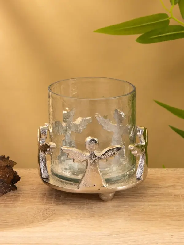 Подсвечник со стеклом "Ангелочки" алюминий 11х11х11 см