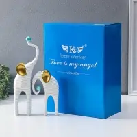 Сувенир полистоун "Слоны. Гофре" белый с золотом набор 2 шт 5х10х16,5 5,5х16,5х29,5 см