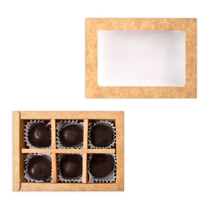 Коробка для 6 конфет с окном, крафт, 13.7&times;9.85&times;3.85 см