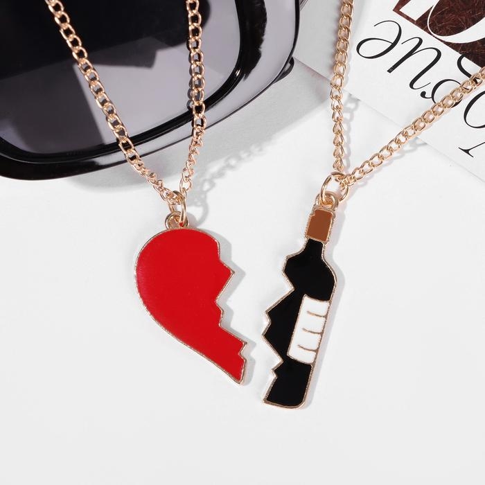 Кулоны &laquo;Неразлучники&raquo; сердце и вино, цветные в золоте, 45 см