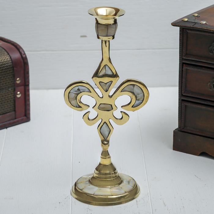 Подсвечник на 1 свечу "Вензель" с перламутром 23 см