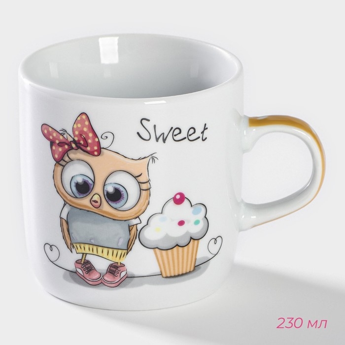 Набор детской посуды из керамики Доляна &laquo;Совёнок&raquo;, 3 предмета: кружка 230 мл, миска 400 мл, тарелка d=18 см